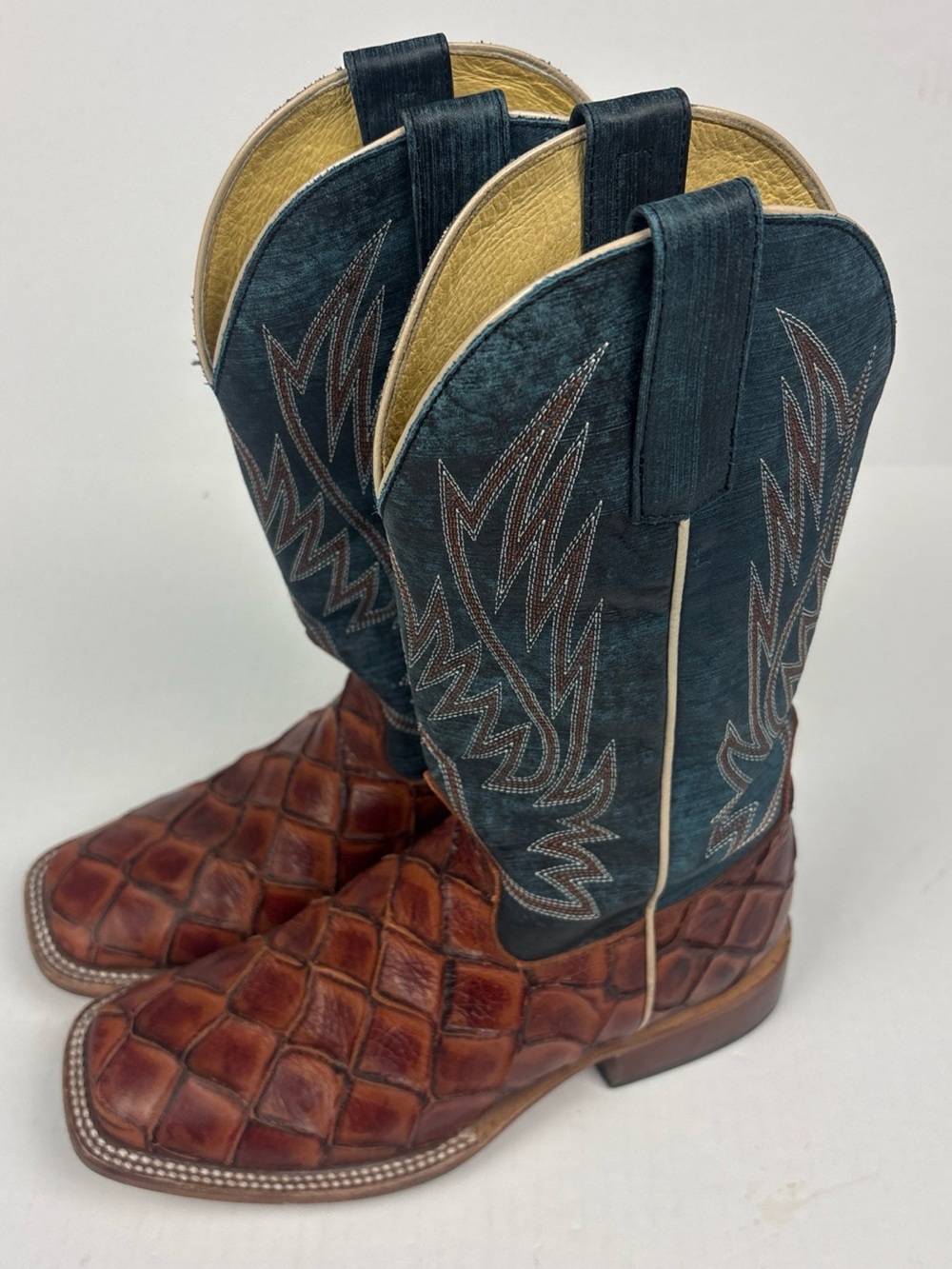 Horse Power Youth Boy Size 6 Cowboy Boots HPK1823 Cognac Filet Fish Seas The Day